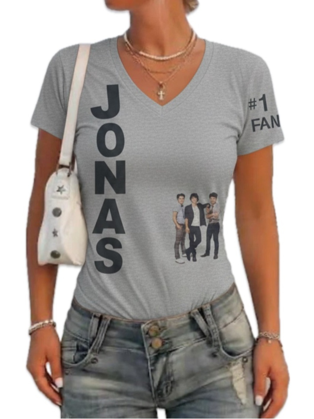 Jonas Brothers 1 Fan Graphic V Neck Tour Concert Tee Made in USA Small